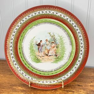 Antique Royal Vienna Victorian Man Women Plate Multicolor Gold Leaf 9.5 Austria